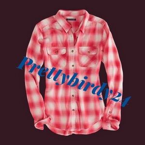 Retro AEO Pink & White Plaid Flannel Shirt